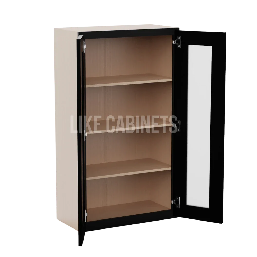 Iron Black 42'' H Double Door Wall Cabinet with Glass Doors