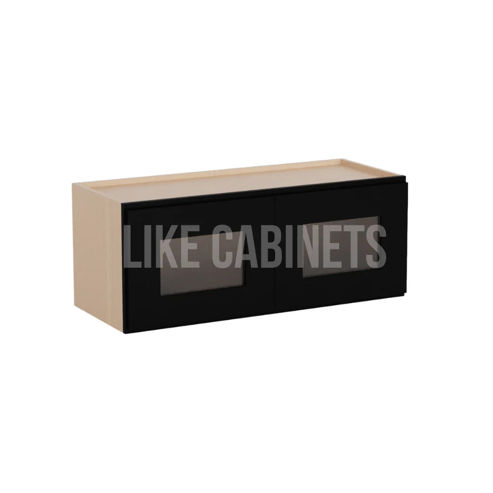 Iron Black Shaker 12''H Double Door Wall Cabinet Glass Doors