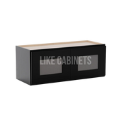 Iron Black Shaker 12''H Double Door Wall Cabinet Glass Doors