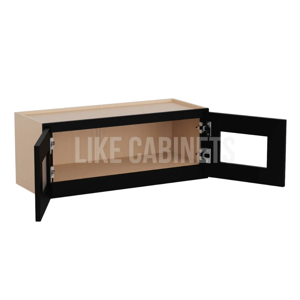 Iron Black Shaker 12''H Double Door Wall Cabinet Glass Doors