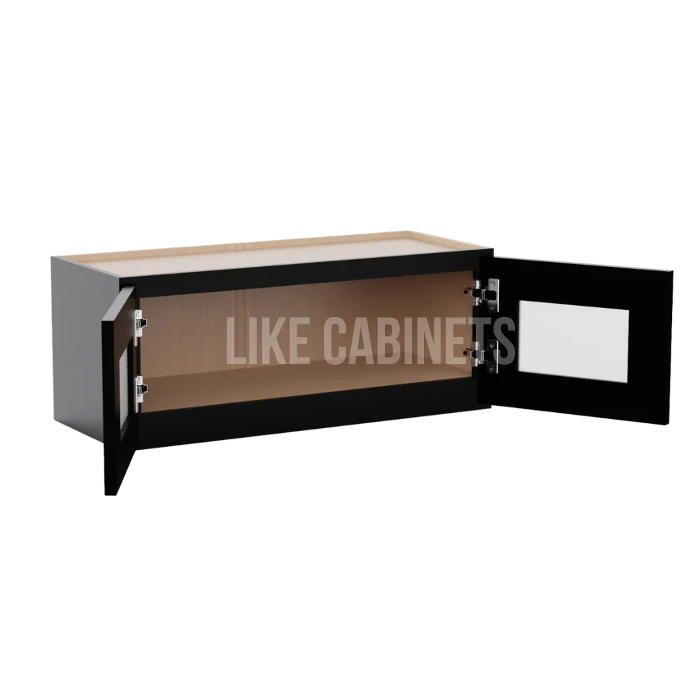 Iron Black Shaker 12''H Double Door Wall Cabinet with Glass Doors