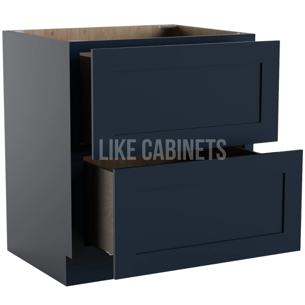 Navy Blue Shaker Two Drawer Base Cabinet