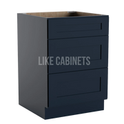 Navy Blue Shaker Three Drawer Base Cabinet