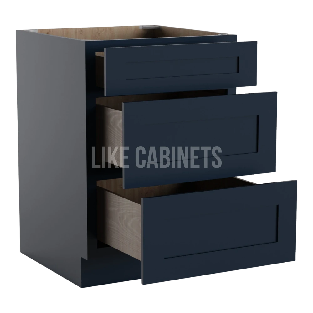 Navy Blue Shaker Three Drawer Base Cabinet