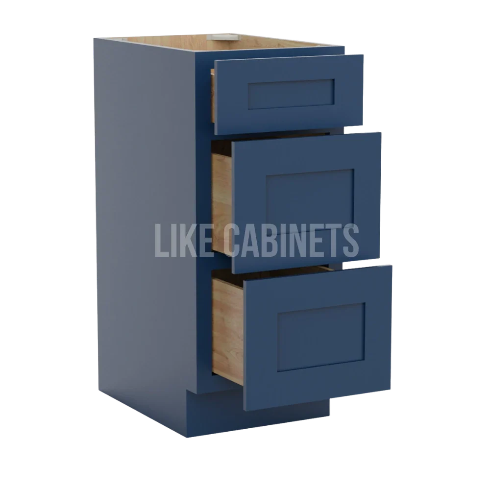 Navy Blue Shaker Vanity Three Drawer Base Cabinet
