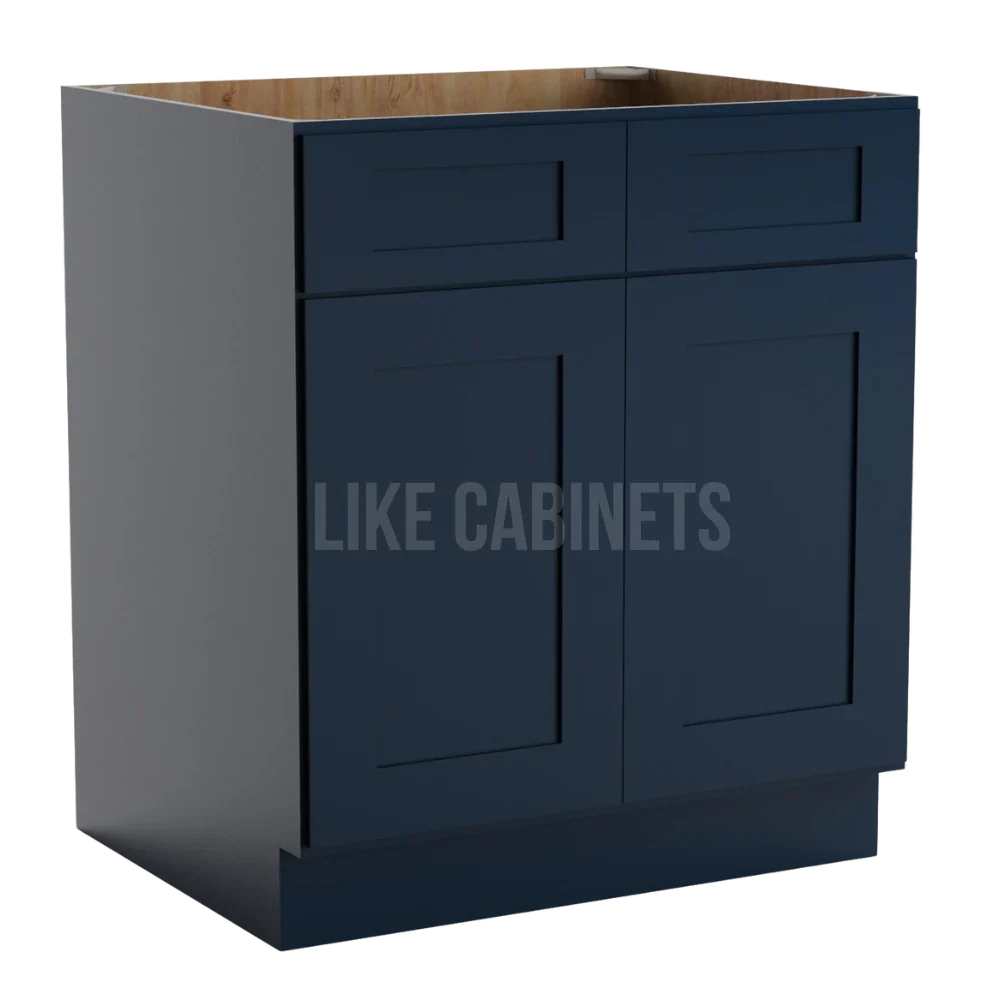 Navy Blue Shaker Base Cabinet with Double Doors and Drawers