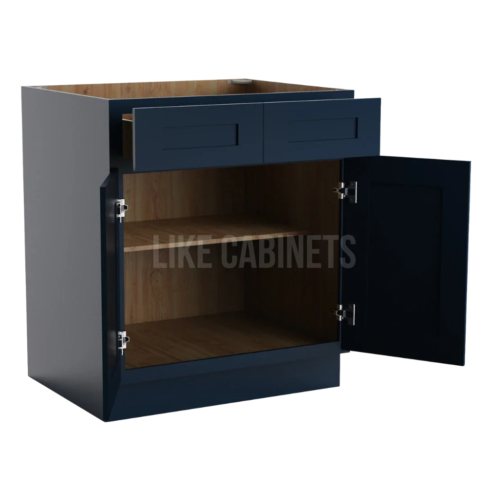 Navy Blue Shaker Base Cabinet with Double Doors and Drawers