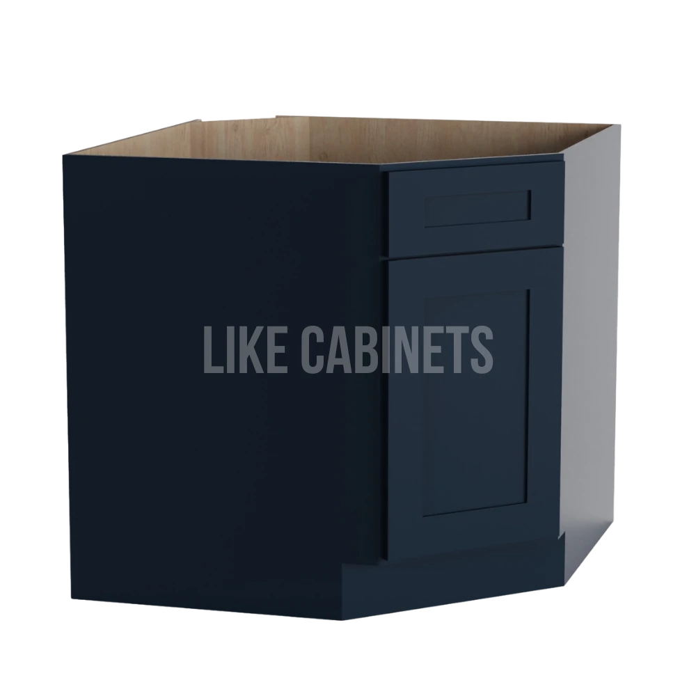 Navy Blue Shaker Corner Sink Base Cabinet