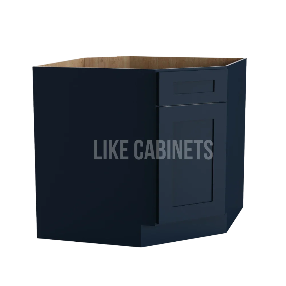 Navy Blue Shaker Corner Sink Base Cabinet