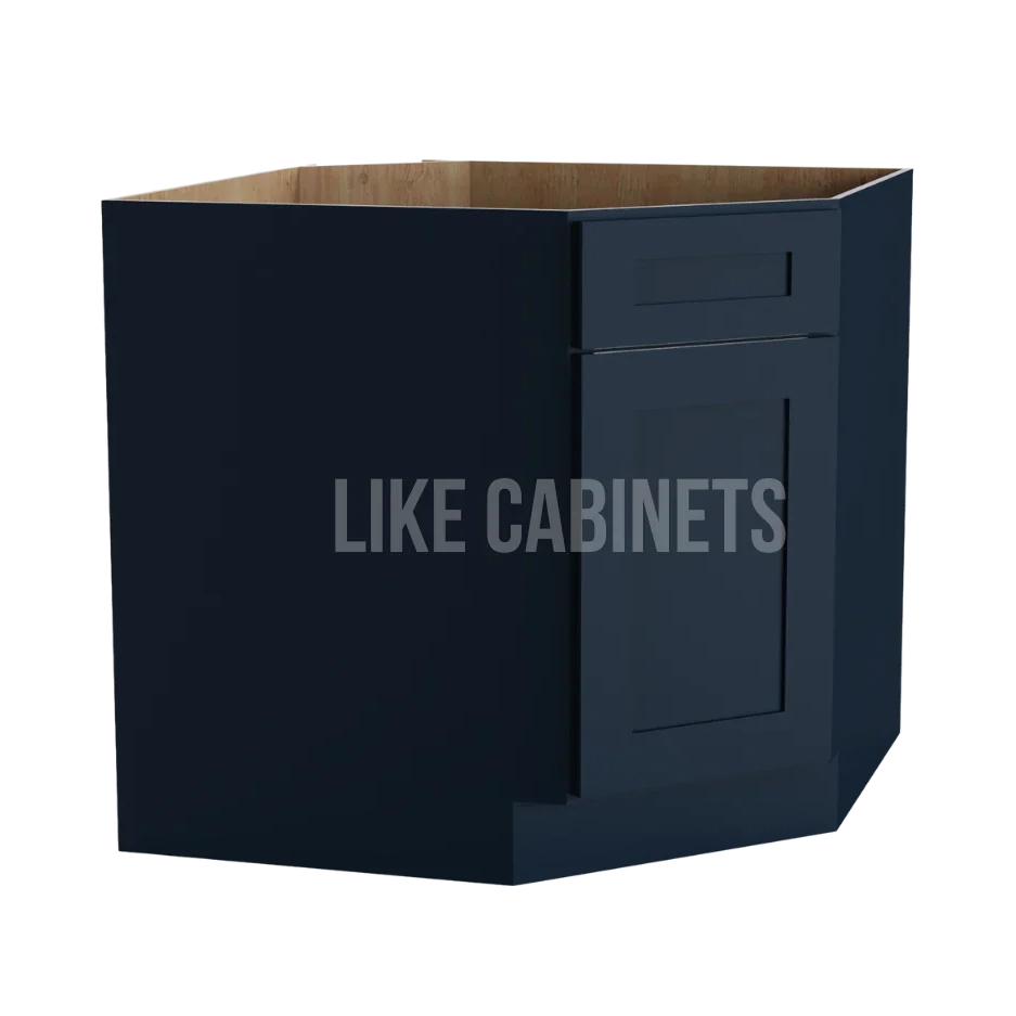 Navy Blue Shaker Corner Sink Base Cabinet