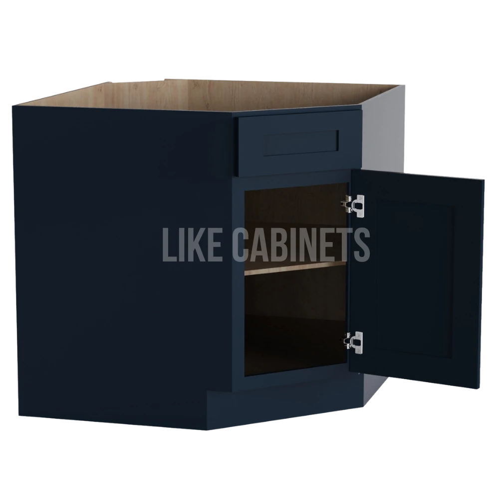 Navy Blue Shaker Corner Sink Base Cabinet