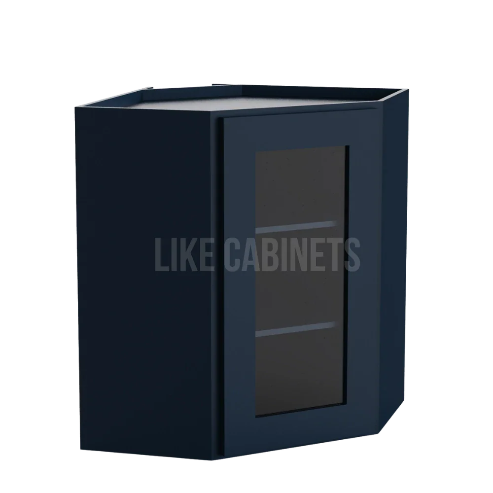 Navy Blue Shaker 24'' Diagonal Corner Wall Cabinet with Glass Door