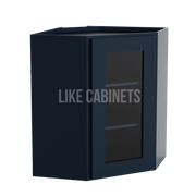 Navy Blue Shaker 24'' Diagonal Corner Wall Cabinet with Glass Door