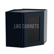 Navy Blue Shaker 12''x 24'' Diagonal Corner Wall Shelf Cabinet with Glass Door