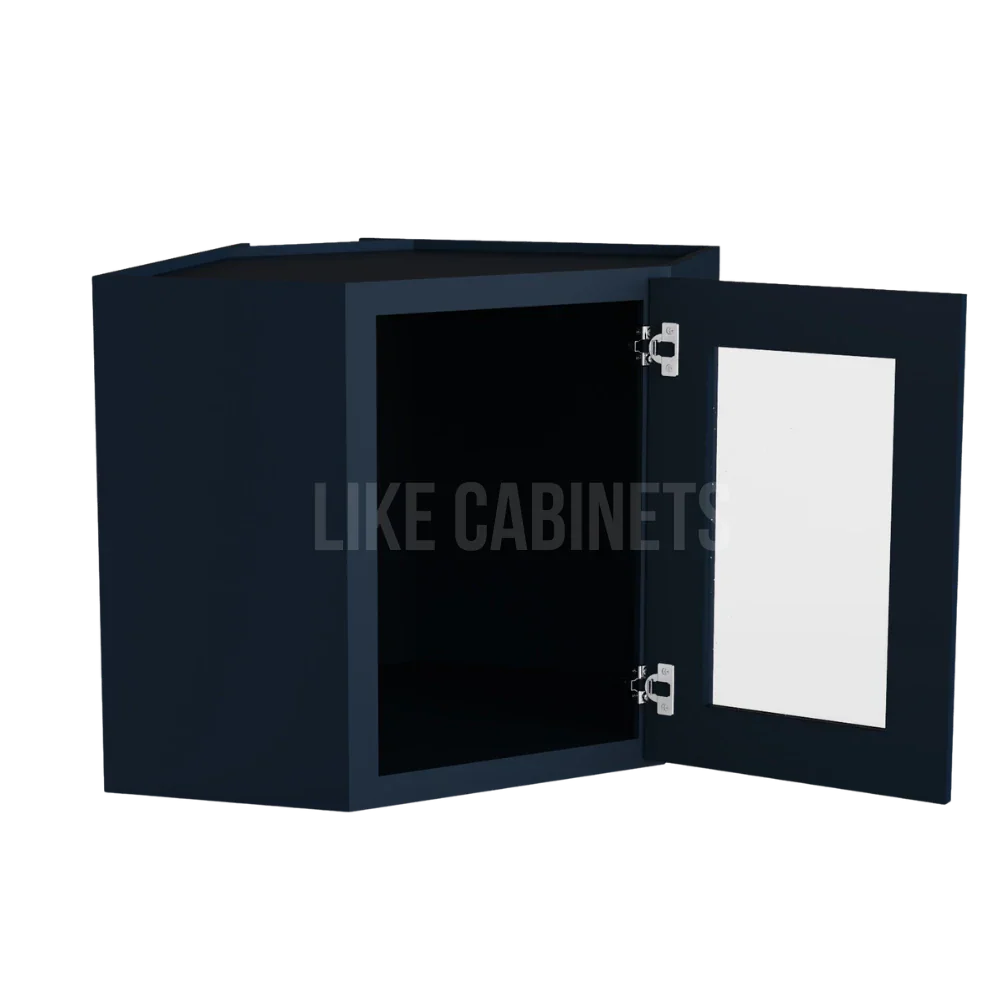 Navy Blue Shaker 12''x 24'' Diagonal Corner Wall Shelf with Glass Door