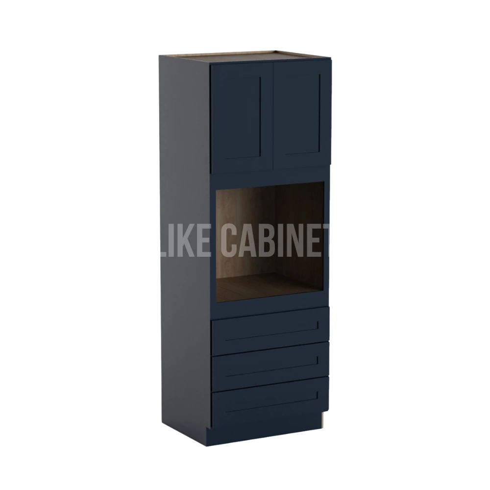 Navy Blue Shaker 30'' W Double Door Oven Pantry Cabinet with Three Drawers