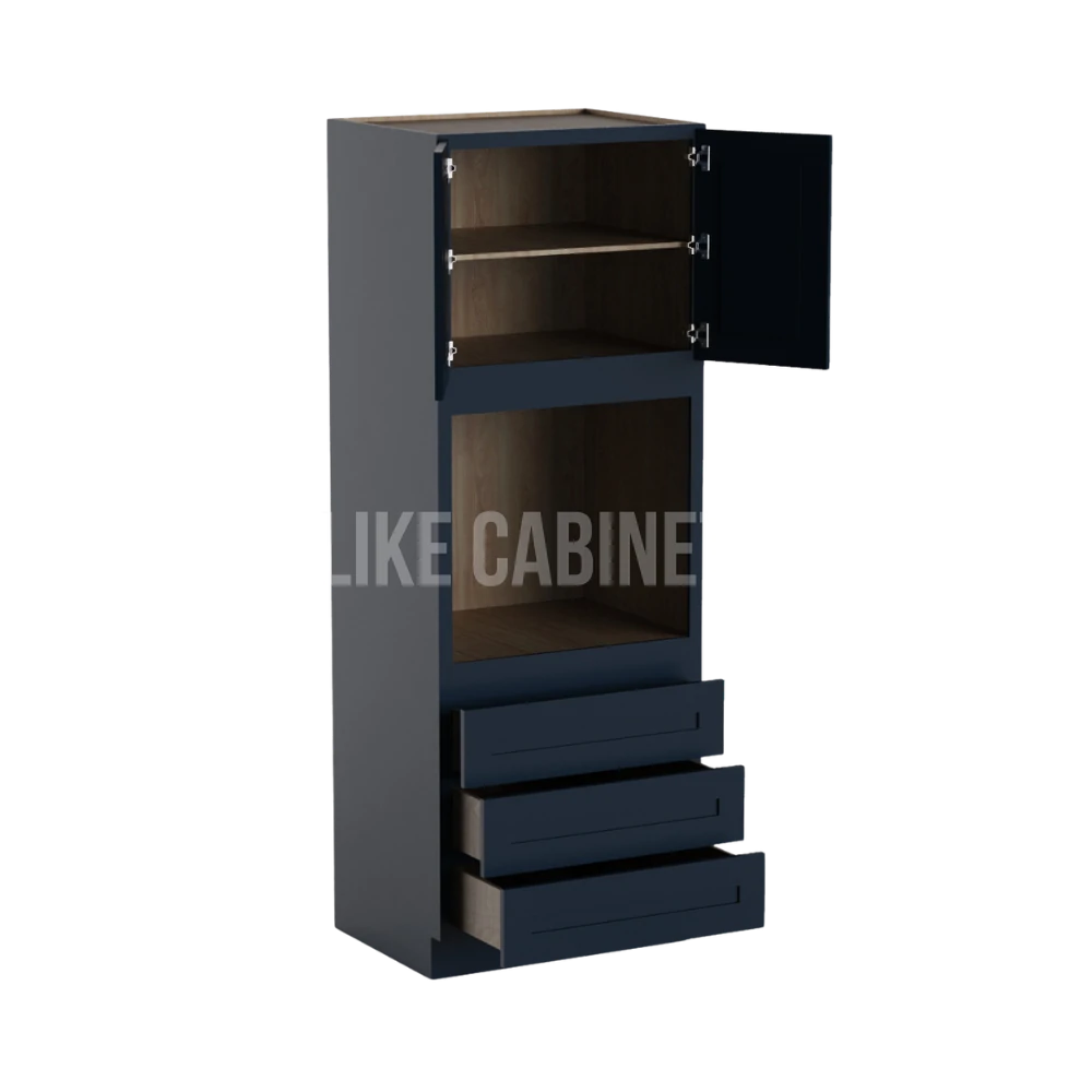 Navy Blue Shaker 30'' W Double Door Oven Pantry Cabinet with Three Drawers