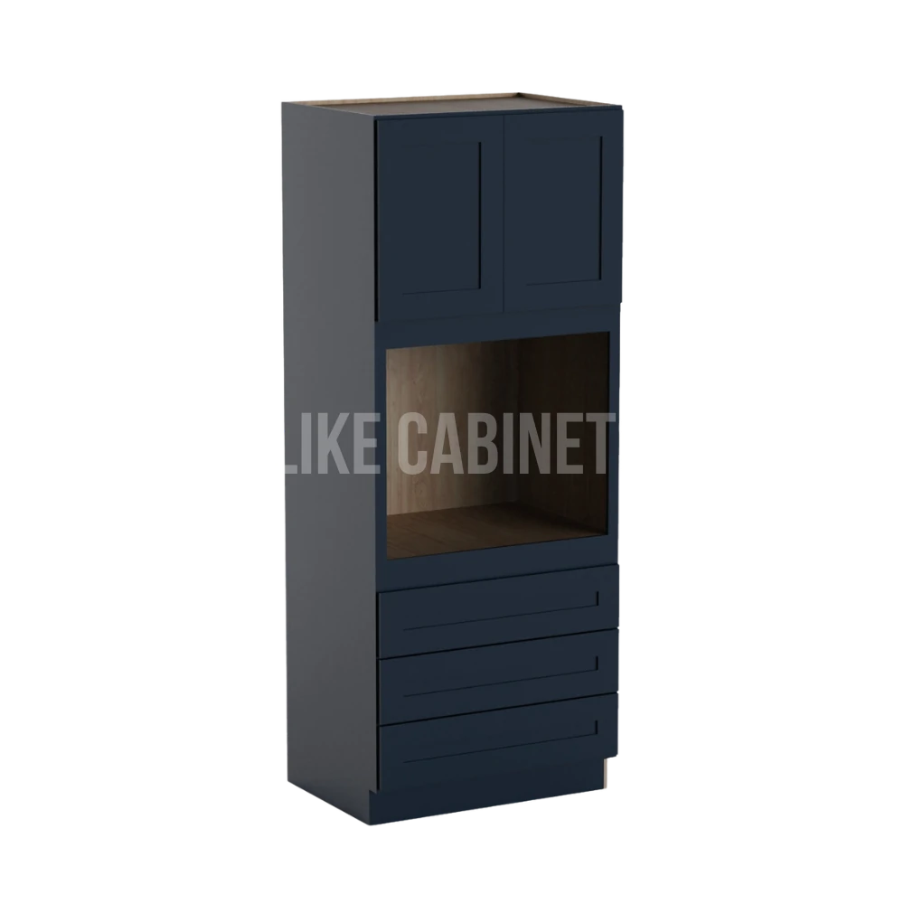 Navy Blue Shaker 33'' W Double Door Oven Pantry Cabinet with Three Drawers