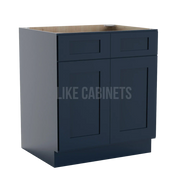 Navy Blue Shaker Sink Base With Double Doors and False Drawers