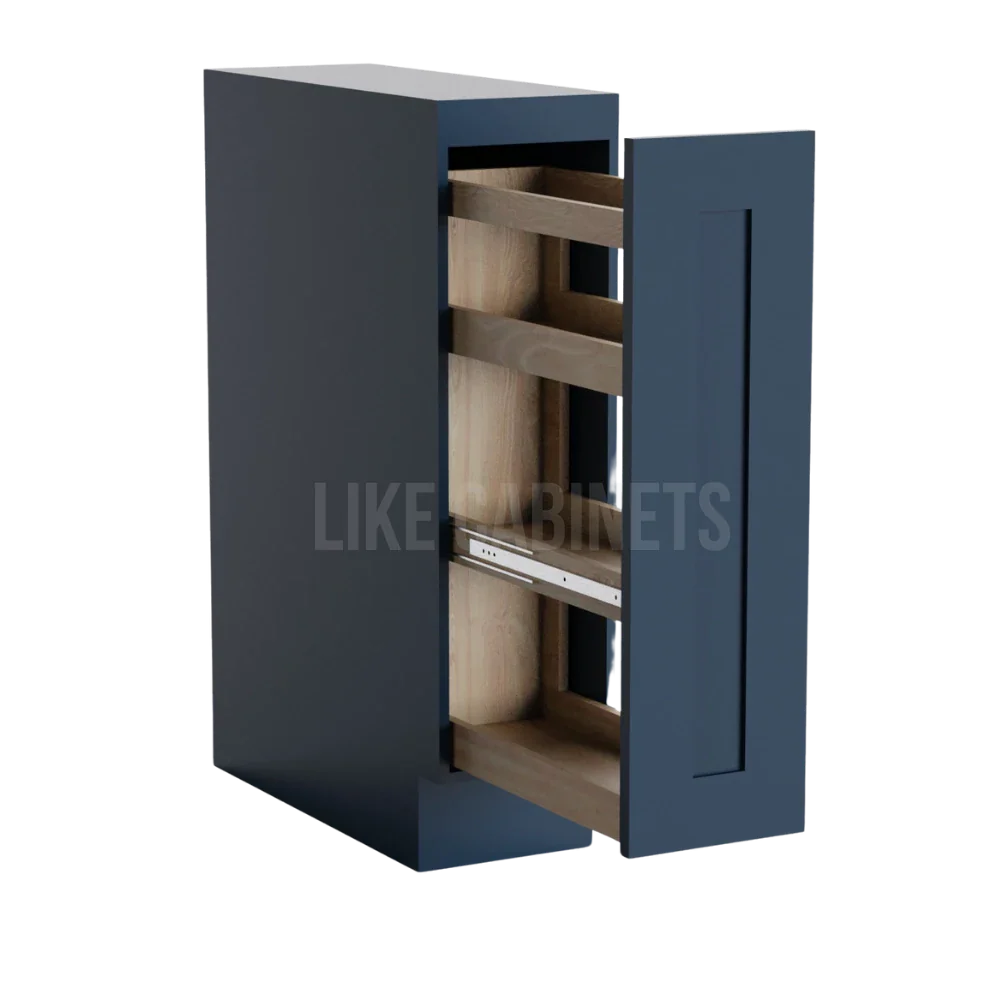 Navy Blue Shaker Spice Pull Base Cabinet
