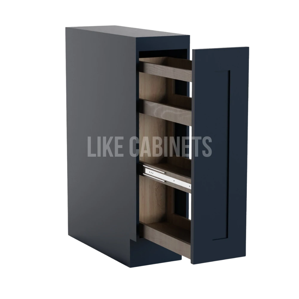 Navy Blue Shaker Spice Pull Base Cabinet