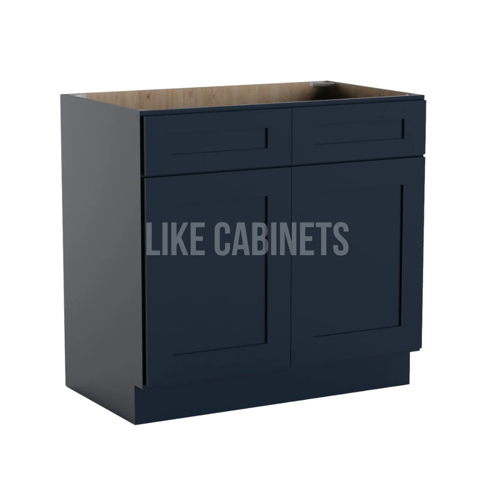 Navy Blue Shaker Vanity Sink Cabinet Double False Drawer