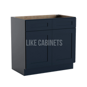 Navy Blue Shaker Vanity Sink Cabinet Double False Drawer