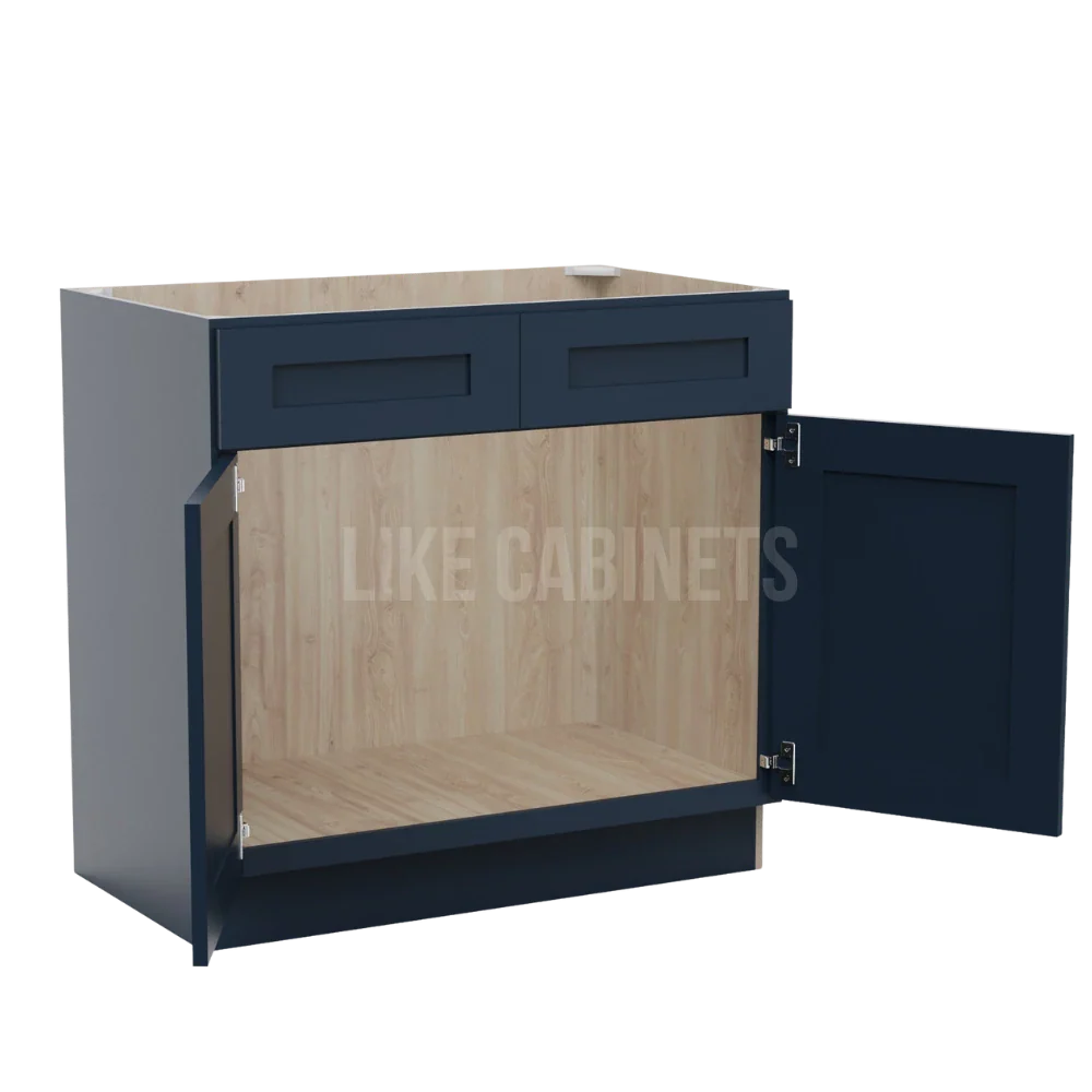 Navy Blue Shaker Double Vanity Sink Base Cabinet
