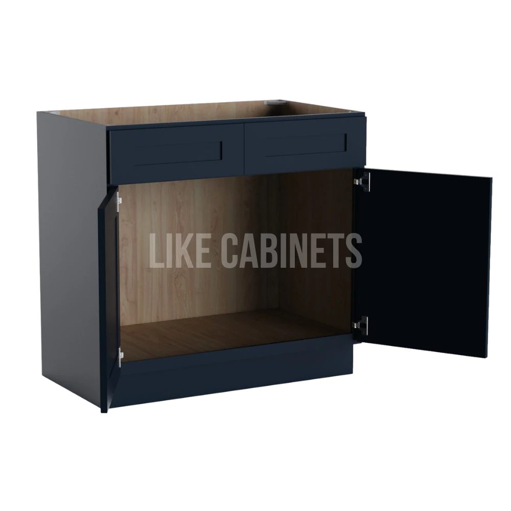 Navy Blue Shaker Vanity Sink Cabinet Double False Drawer