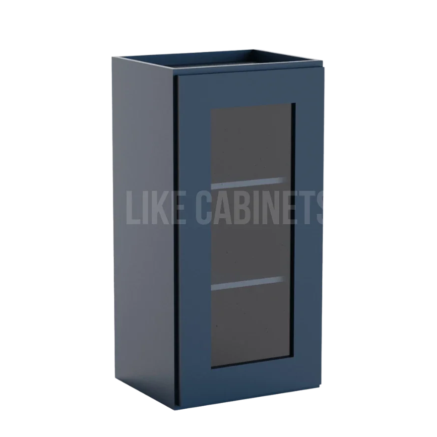 Navy Blue Shaker 30'' H Single Door Wall Cabinet Glass Door