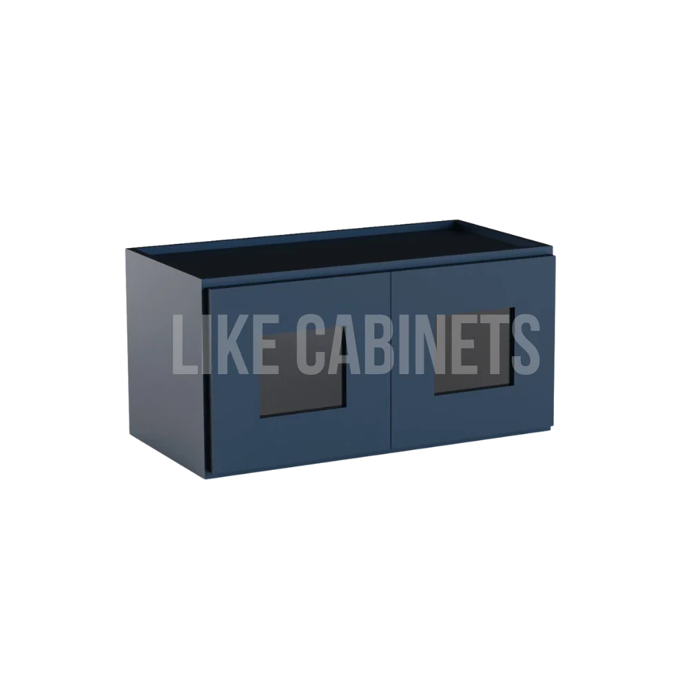 Navy Blue Shaker 12'' H Double Door Wall Cabinet with Glass Doors
