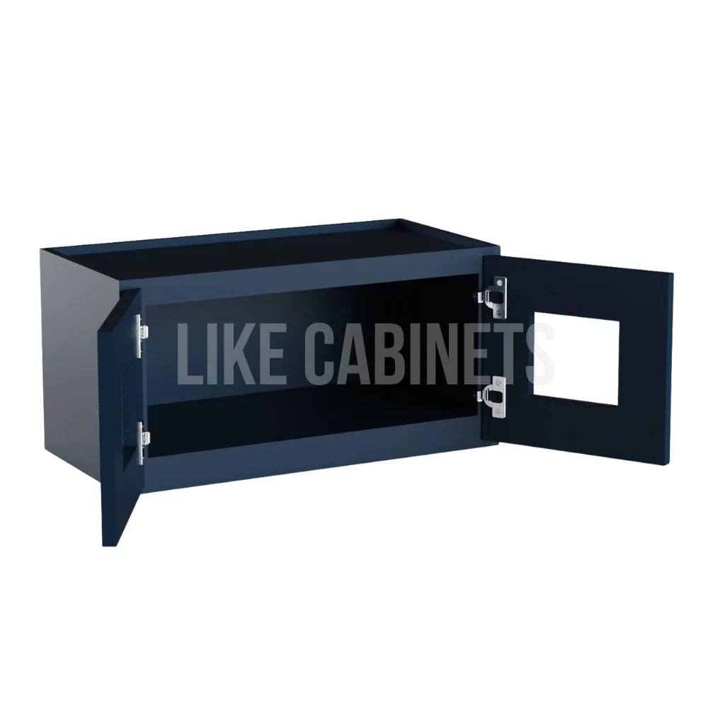 Navy Blue Shaker 12'' H Double Door Wall Cabinet with Glass Doors