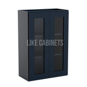 Navy Blue Shaker 36'' H Double Door Wall Cabinet Glass Doors