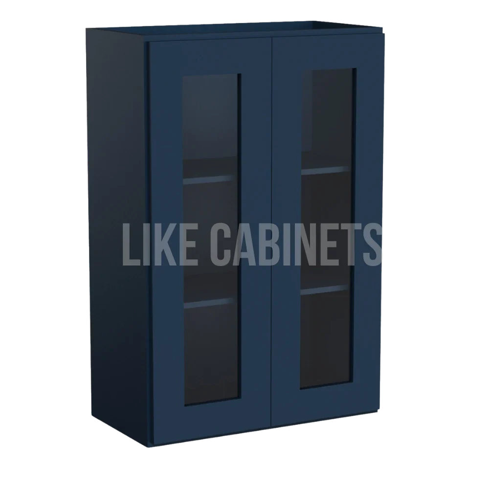 Navy Blue Shaker 36'' H Double Door Wall Cabinet with Glass Doors