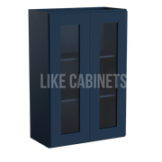 Navy Blue Shaker 36'' H Double Door Wall Cabinet with Glass Doors