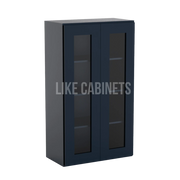 Navy Blue Shaker 42'' H Double Door Wall Cabinet with Glass Doors
