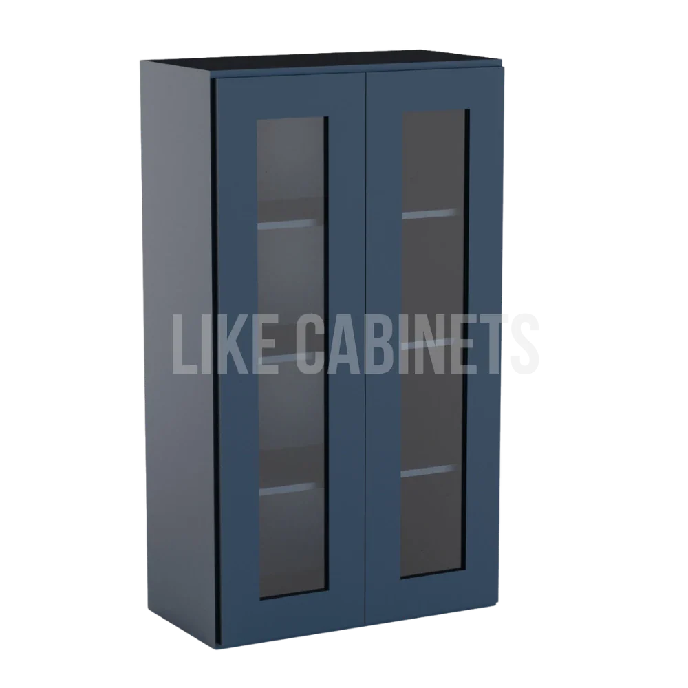 Navy Blue Shaker 42'' H Double Door Wall Cabinet with Glass Doors