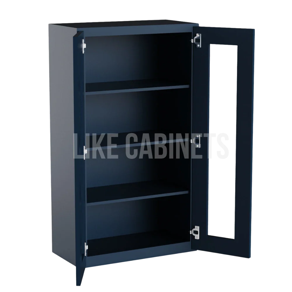 Navy Blue Shaker 42'' H Double Door Wall Cabinet with Glass Doors