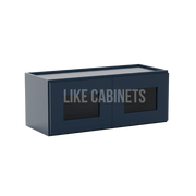 Navy Blue 12''H Double Door Wall Cabinet Glass Doors