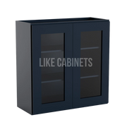 Navy Blue Shaker 30'' H Double Door Wall Cabinet with Glass Door