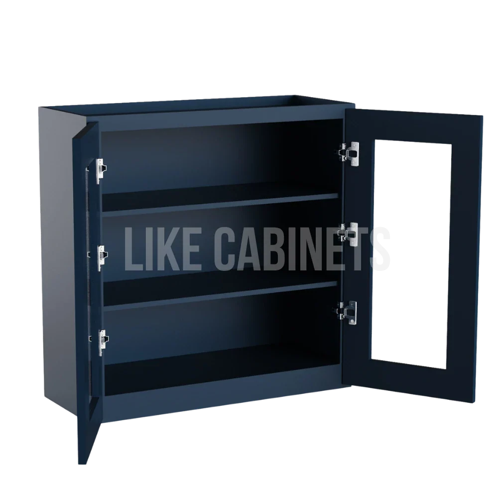 Navy Blue Shaker 30'' H Double Door Wall Cabinet with Glass Door