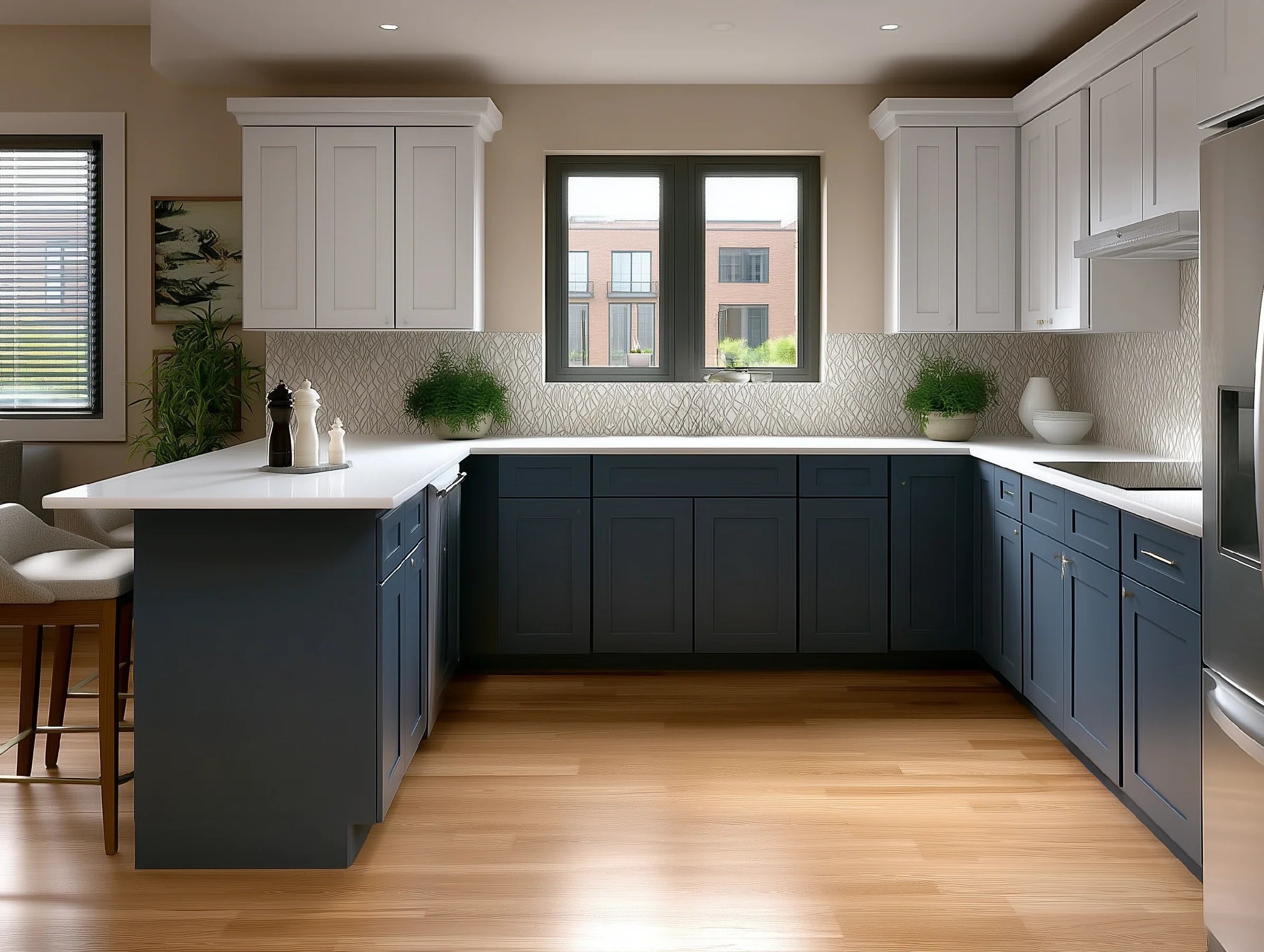 Navy Blue 12''H Double Door Wall Cabinet Glass Doors