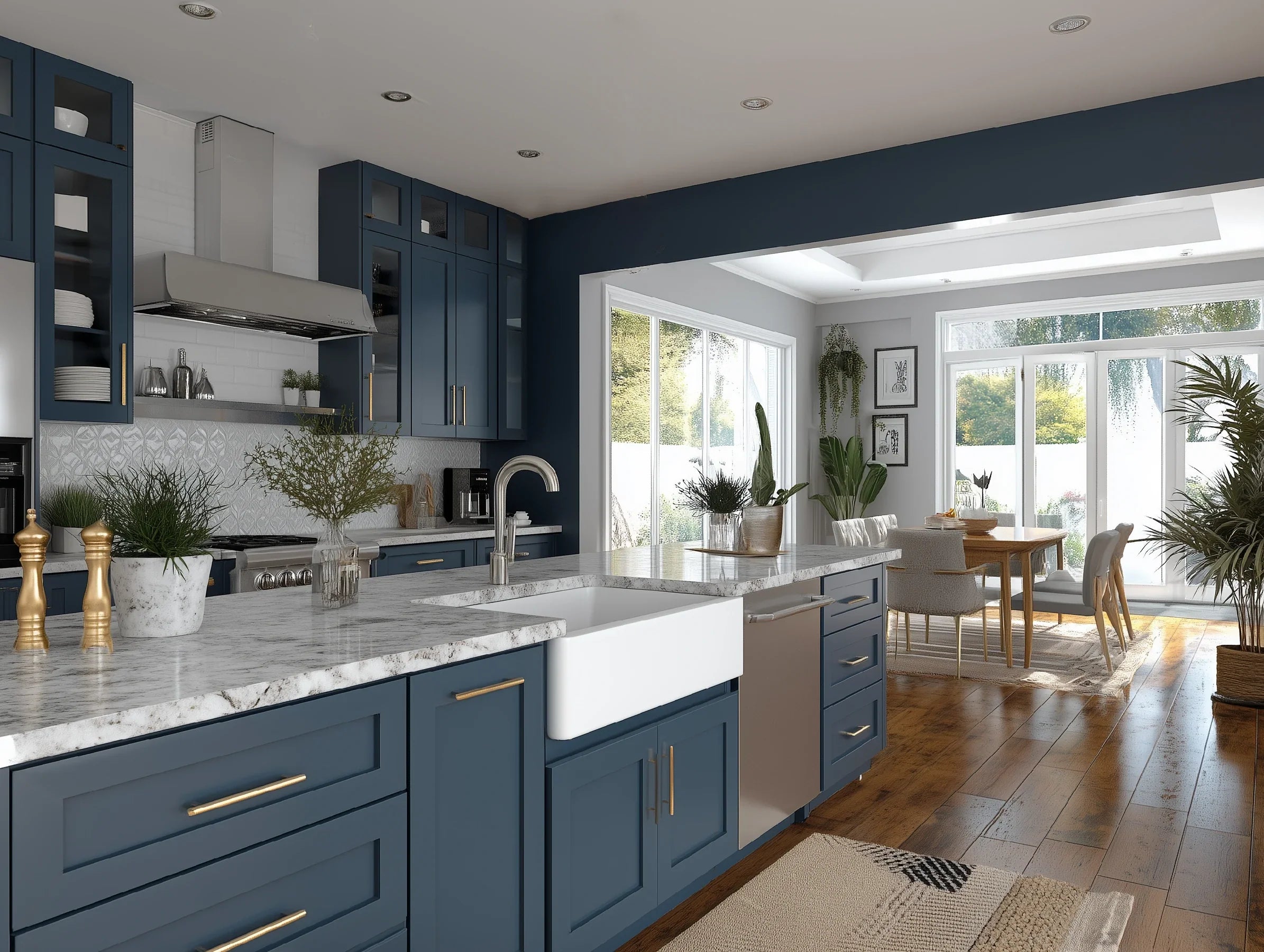 Navy Blue Shaker 18'' H Double Door Wall Cabinet With Glass Doors