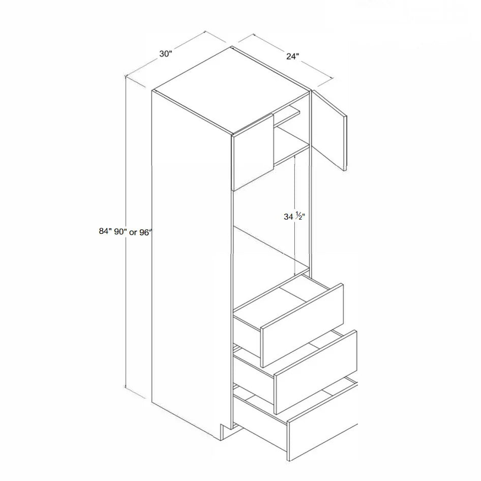 High Gloss White 30'' W Double Door Oven Pantry Cabinet with Three Drawers