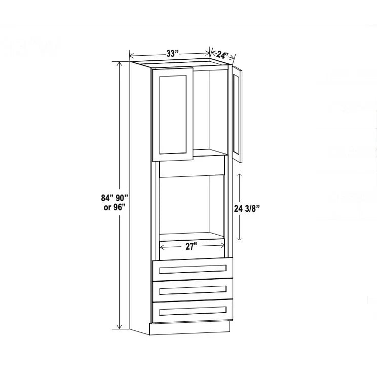 Double Smokey Gray 33'' W Double Door Oven Pantry Cabinet with Three Drawers
