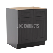 Smokey Ash Base Cabinet with Double Doors and Drawers