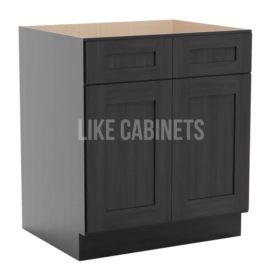 Smokey Ash Base Cabinet with Double Doors and Drawers