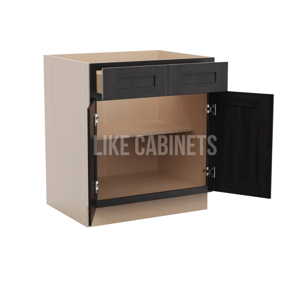 Smokey Ash Base Cabinet with Double Doors and Drawers