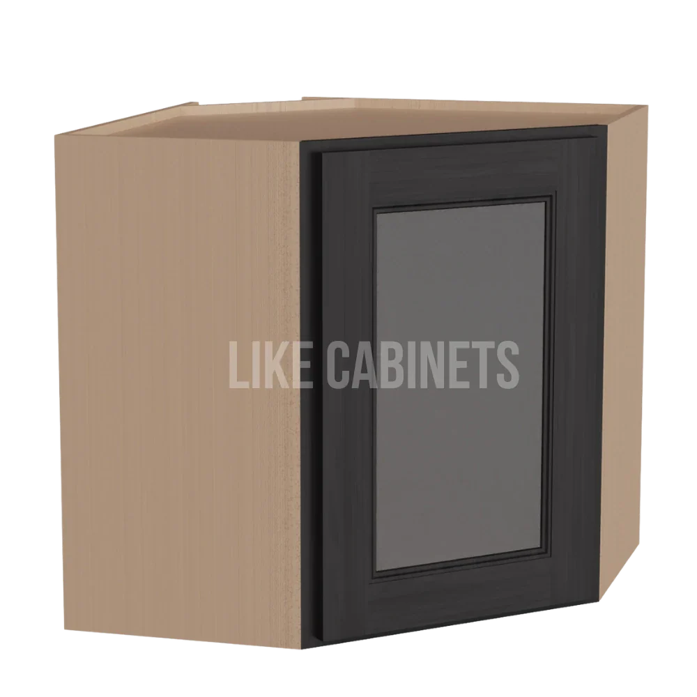 Smokey Ash 12'' x 24'' Diagonal Corner Wall Cabinet with Glass Door