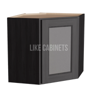 Smokey Ash 12'' x 24'' Diagonal Corner Wall Cabinet with Glass Door